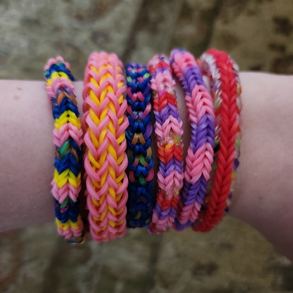 Handmade Pink and Purple Rainbow Loom Bracelet Set